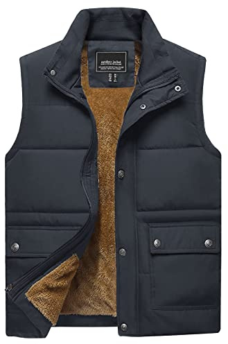 TACVASEN Mens Quilted Body Warmer Fleece Sleeveless Jacket Dark Grey L