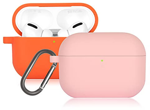 2 Pezzi MARICATO Custodia Protettiva Compatibile con AirPods Pro, Case Cover in Silicone per Airpods PRO 2019, LED Frontale Visibile, Rosa/Pink Citrus
