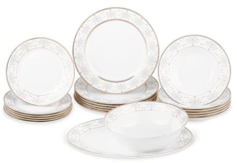 Vajilla de 20 piezas, color blanco, plateado