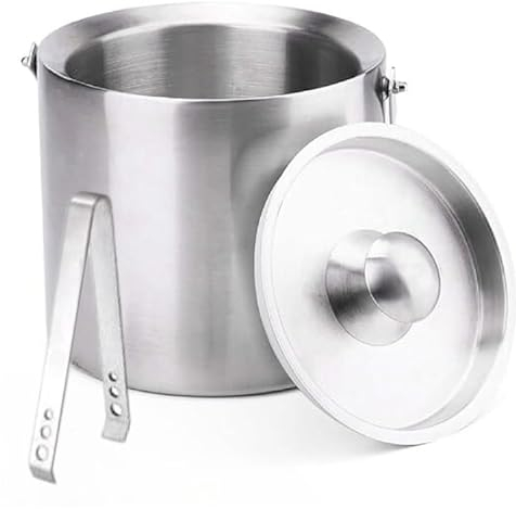Elex® 2L Doube Wall Stainless Steel Ice Bucket with Tongs Lid Ice Bucket (Smooth Style)