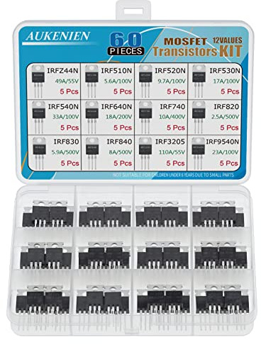 AUKENIEN Mosfet Transistor Kit 12 Werte 60 Stück IRFZ44N IRF510N IRF520N IRF530N IRF540N IRF640N IRF740 IRF820 IRF830 IRF840 IRF3205 IRF9540N TO-220 Mosfet-Transistoren