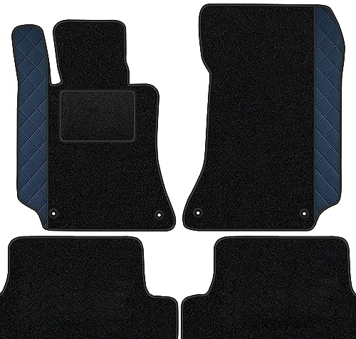 moto-MOLTICO Fußmatten Auto Velours Autoteppiche Schwarz Automatten Set 4-teilig - Auffälliges Design - passend für Mercedes-Benz C-Klasse W203 2000-2007 (Blaues Muster)