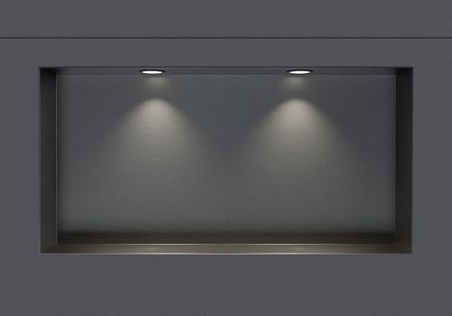 BERNSTEIN - Niche Murale Douche sans Rebord Bronze 30x60x10cm Acier Inoxydable étagère encastrée Salle de Bain + 2 Spots LED Noir Mat, Anti-Rouille, étanche, Installation Facile - NT306010X