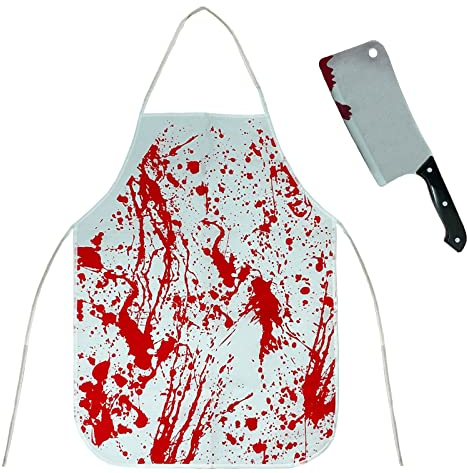 Teshijia 1 Set Halloween Schürze Blutige Schürze Mit Blutiges Messer Halloween Dekoration Party Verkleiden Metzger Kostüm für Damen Herren Erwachsene