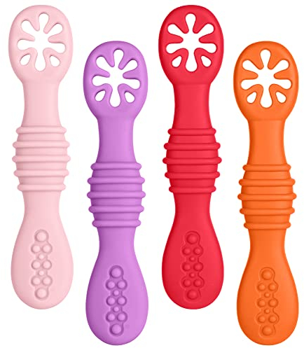 Vicloon Cuillère en Silicone pour Bébé,4PCS Cuillères Bébé Apprentissage Ustensile d'apprentissage Adapté à Dentition Première Étape Recommandé par Les Experts Sevrage