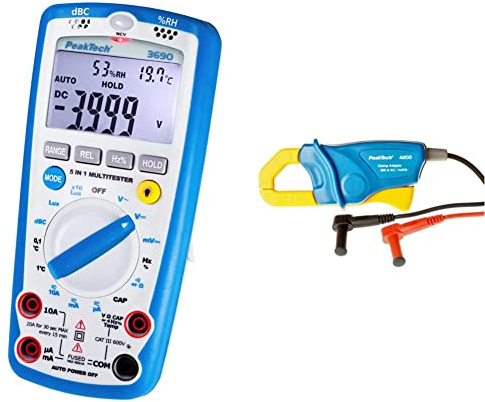 PeakTech 3690 – Digitales 5-in-1 Multimeter, Luxmeter, Schallpegelmessgerät & Stromzangenadapter 200 A AC für Digitalmultimeter, 1 Stück, P 4200, Blau