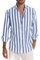 Chemise en lin pour homme à rayures - Manches longues - Pour l'été - Pour les loisirs - Funky Hawaïen - Manches longues - Chemise décontractée - Coupe régulière, bleu ciel, XL