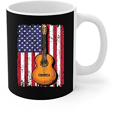Coffee Cups Guitar 4Th of July Gift American Flag USA Country Music Ceramic Porcelain Cup Printed Ceramic Mug for Women Hot Drinks Colleague 330Ml