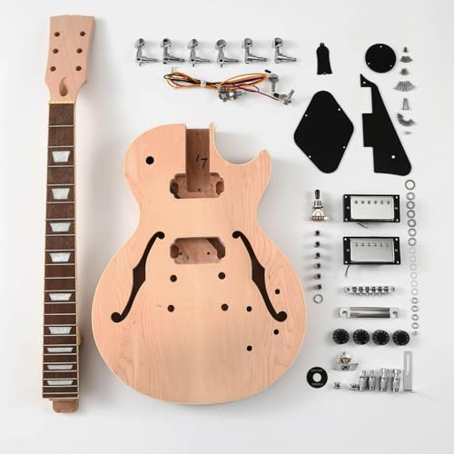 Batking DIY Gitarren Kits, bauen Sie Ihr eigenes Projektpaket für unfertige halbhohle E-Gitarren mit sämtlichem Zubehör
