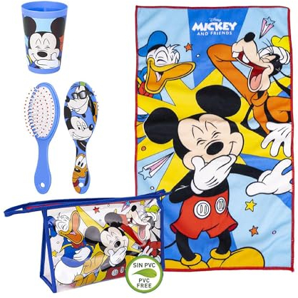 Trousse de Toilette Mickey Mouse - Fermeture Éclair - 23 x 15 x 8 cm - Inclut des Accessoires - Imperméable - Vanity Idéal pour Voyager - Produit Original Conçu en Espagne