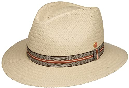 Mayser Mathis Striped Band Strohhut Sommerhut Sonnenhut Gartenhut Strandhut Damen/Herren - Made in The EU Sommer Frühling-Sommer - 59 cm Natur