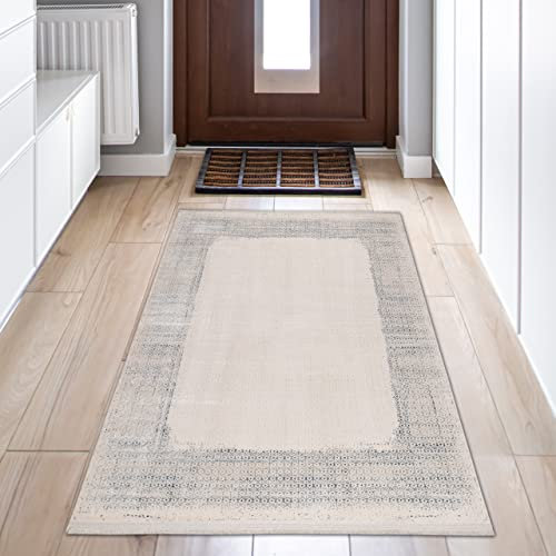 Teppich-Traum Teppich Eleganter Designer Flur Hauptsympathisch Pflegeleicht Glänzend Pflegeleicht - blau-weiß, 80 x 150 cm