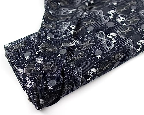 Baumwoll French Terry Sommersweat Stoff Mathe Zahlen Schwarz Weiß 150 cm WB