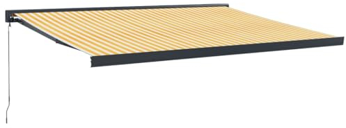 vidaXL Markise, Sonnenmarkise Einziehbar, Gelenkarmmarkise für Terrasse Balkon, Sonnenschutz Terrassenmarkise Balkonmarkise, Gelb Weiß 4,5x3m Stoff Aluminium