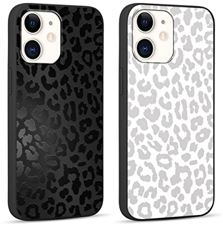 Yoedge 2 Stück HandyHülle für iPhone 12 / iPhone 12 Pro Hülle 6,1, Schutzhülle für iPhone 12 Pro Case Leopard Muster Design Aesthetic Mädchen Junge Geschenk Weich TPU Silikon Stoßfest Cover, Schwarz