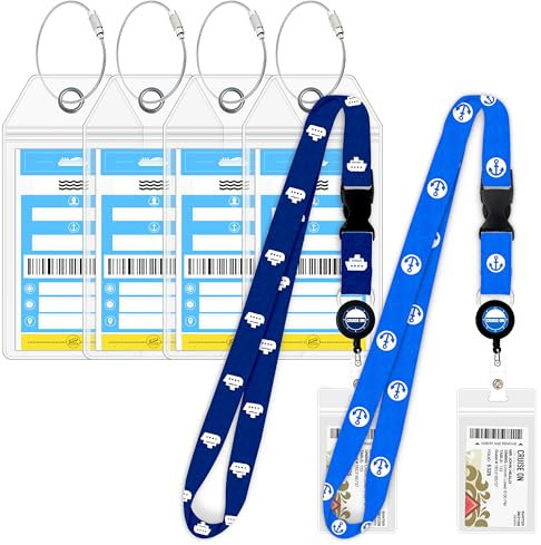Norwegian Cruise Gepäckanhängerhalter [4er-Pack] & Umhängeband für Schiffskarten [2er-Pack] Bundle – große Etikettenhalter eTags – Cruise Essentials 2025 & 2026 – transparent und wasserdicht