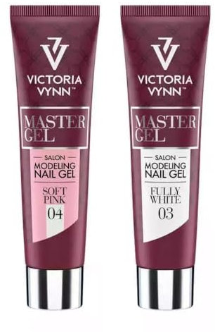Victoria Vynn Master Gel UV LED Set: Modelliergel Acryl Builder 60g 04 Soft Pink & Aufbaugel 60g 03 vollweiß – Standfestes UV Aufbaugel für Gelnägel, Make-up & Rosa Töne