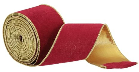 sourcing map Christmas Velvet Ribbon 2.5 10 Yard Gold Iron Wired Edge Easy to Shape for DIY Crafts Gift Wrapping Tree Bow Decoration Christmas Red