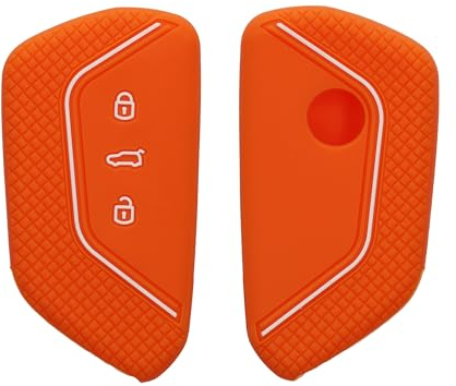 kwmobile Autoschlüssel Silikon Hülle kompatibel mit VW Golf 8 3-Tasten Autoschlüssel - Schlüsselhülle in Orange Weiß