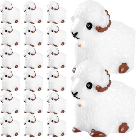 Kisangel Mini Schafe Figuren, 40 StüCk Niedlich Deko Schaf Statue Garten WeißE Mini Schaf Kuchenaufsatz Tortendeko Garten Micro Landschaft Ornament