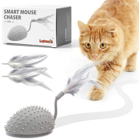 Lepawit Interactive Cat Toy Electronic Smart Mouse with Feathers, USB Rechargeable Automatic Cat Toys for Indoor Cats Kittens Intelligent Cat Toy