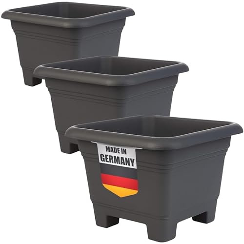 2friends Macetero grande para exteriores, juego de 3 unidades, maceta rectangular grande en color antracita, resistente a la intemperie y a las heladas, maceta grande para jardín y terraza, 38 x 38 x