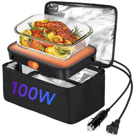 IXIIE - Oven Food Warmer, 100W 12V/24V/110V Electric Lunch Box for Adults, Personal Microwave for Heating and Cooking Meals in Office, Travel, Car, Truck, Hotel,