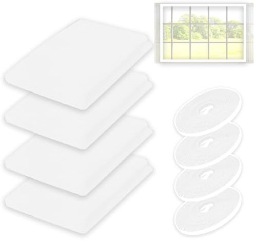 YKHSUAOU Zanzariera per 4 Finestre Zanzariera Autoadesiva per Finestre 130 x 150 cm con 4 Rotoli di Nastro Autoadesivo Tiene Lontani Gli insetti e le Zanzare Senza Trapanare. (Bianco)