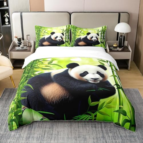 richhome 155x220 Größe Bettbezug Set Panda 100% Reine Baumwolle Bettwäsche Set Wilde Tiere Cartoon Tröster Bezug Bambus Natürliche Pflanzen Quilt Cover Luxus Soft
