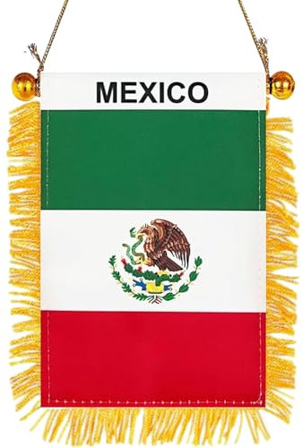 GSYLPFT Mexikanische Flagge, kleine Mini-Mexiko-Flaggen, Banner für Auto, Rückspiegel, Fenster, hängende Dekoration mit Saugnapf und Fransen, 10 x 15 cm