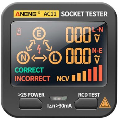 Digital Socket Tester, Outlet Tester with LCD Display, Electrical Receptacle Detector Outlet Tester, AC11 VA Color Display Plug Socket Tester for Power Socket Wiring Detection