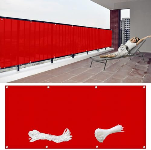 GAIFNAG Balkon Sichtschutz Privafence 55 x 300 cm Sichtschutz Sichtschutzzaun, Balkonumspannungen, Windschutz Balkon HDPE 220G/M², Wind- Und Uv-Schutz für Balkon Terrasse Garten, Rot