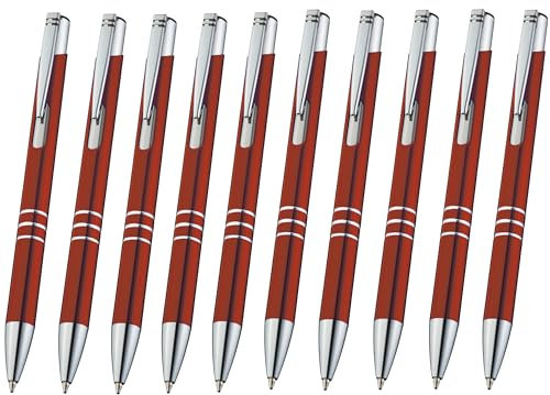 Set 10 Kugelschreiber Metall Dunkelrot Metallkugelschreiber bordeaux Metall Kuli Weinrot Druckkugelschreiber nachfüllbare Großraummine Blaue Tinte Dunkelrote Kulischreiber