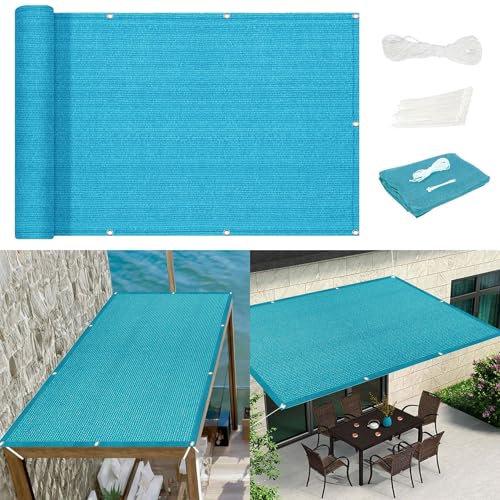 Voile d'ombrage Terrasse 45 x 340 cm Perméable Rafraîchissan Brise Vue pour Balcon avec Oeillets Perméable Brise Vent pour Couverture Végétale Serre Pergola, Bleu Ciel