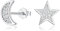 Loutade Silver Stud Earrings for Women, 925 Sterling Silver Star Moon Stud Earrings with Cubic Zircon, Small Cartilage Silver Sleeper Stud Earrings, CZ Flat Silver Star Studs Earrings for Teen Girls