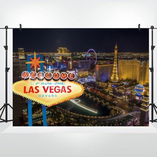 Bovlleetd 2.2x1.5m Las Vegas Toile de Fond Bienvenue à Las Vegas Panneau d'affichage Ville scène de Nuit Photographie Fond pour Casino Poker Film décorations sur Le thème bannière Accessoires Photo