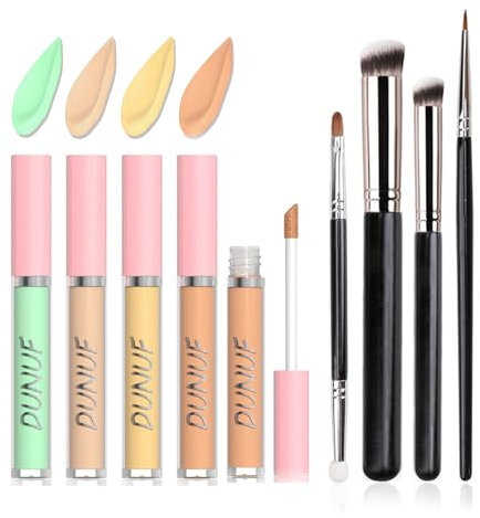JasCherry 4 Pcs Full-Coverage Correttore Liquido, Adatto a Tutti Gli Incarnati Makeup Concealer, Waterproof Lunga Tenuta Concealer per Copre Occhiaie le Imperfezioni, Correttore Fluido con Pennello