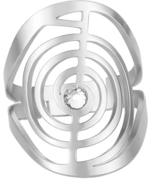 Dreamtimes Cho Ku Rei Reiki Ring Schutz Heilung Symbol Yoga Ringe für Frauen Sacred Geometry Edelstahl Energie Yoga Power Ring Sacred Geometry Amulett (Silber)