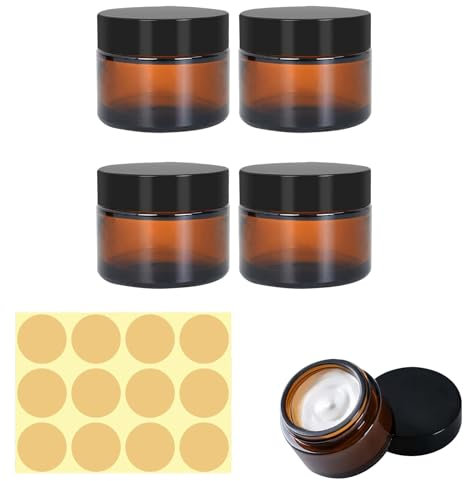 4 Stück braunglas Amber Glas Leerdose, salbendosen,Tiegel Cremedose 30ml Braunen Glasbehälter,probenbehälter,Tragbarer Nachfüllbar Behälter Braunen Nachfüllbar Spender für Lotion, Creme, Kosmetik
