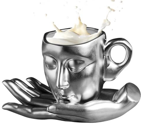 cara taza de té, taza con rostro humano | Juego de taza y platillo de té artístico de cerámica, 260ml, en forma de 3D, taza de café con platillo, Kit, leche, taza de té, cocina, hogar,