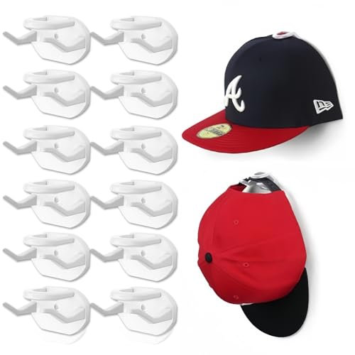 12 Stück Cap Halterung Wand, Cap Halter Selbstklebende Kappenhalter Cap Aufbewahrung für Wandmontage Platzsparender Mützenhalter für Mützen, Schlüsselanhänger Kopfhörer Schals