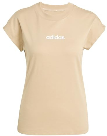 adidas Damen Essentials LINEAR Cotton T-Shirt, warm Sandstone/White, XL
