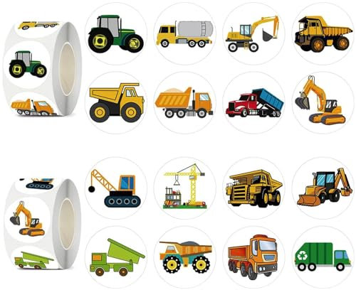 1000 Stück Sticker Rolle, Fahrzeuge Bagger Auto Cute Wasserfest Aufkleber Belohnungsaufkleber für Handbuch, Journal, Stifthalter, Buch, Geschenk, Tasche Dekoration