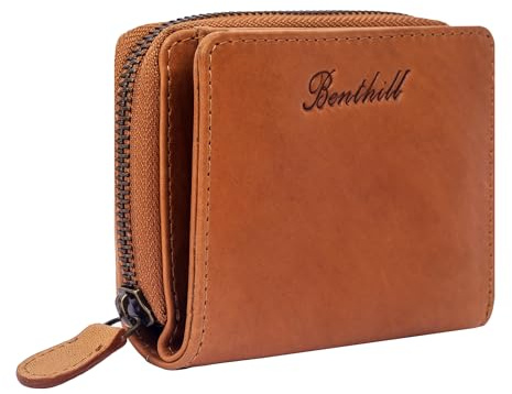 Benthill Kleine Geldbörse Echt Leder | Damen & Herren Portemonnaie mit RFID Schutz | 8 Kartenfächer | Slim-Wallet inkl. Geschenkbox, Farbe:Braun