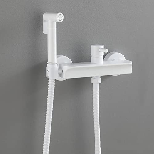Bidet Sprayer Kit for Toilet White Hot And Cold Wall Mounted Toilet Shower Spray Mixer Set Single Handle Multifunction Bathroom Toilet Bidet Mixer Spray Kit,Shower Hose