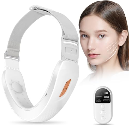 Aolso Elektrisches V-Face Shaping Massager, EMS Facelifting Gerät Rote und Blaue Phototherapie Gesichtsmassagegerät, 6 Modi Face, 6 Intensitätsstufen, mit Fernbedienung(Silber)