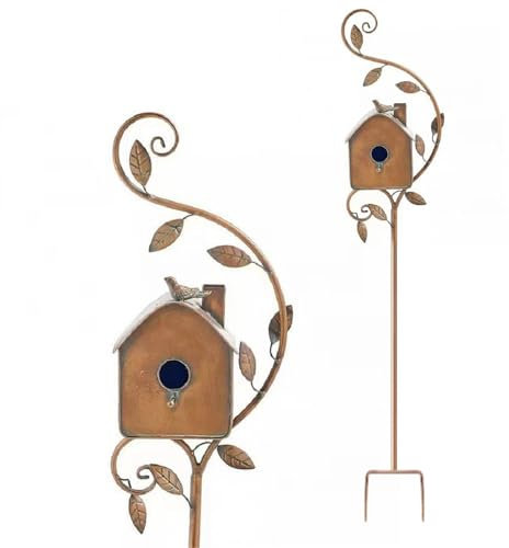 Bird House Stakes for Outside with Pole,Metal Wild Bird Feeder,Distressed Metal Birdhouse Stand,Metal Bird House Stake Birdhouses for Patio, Backyard, Garden (B)