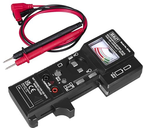 Sealey Multipurpose Battery, Bulb, Fuse & Continuity Tester, AAA, AA, C, D, 9V, 1.5V Button Cell Batteries, Colour-Coded Analogue Scale - BT06
