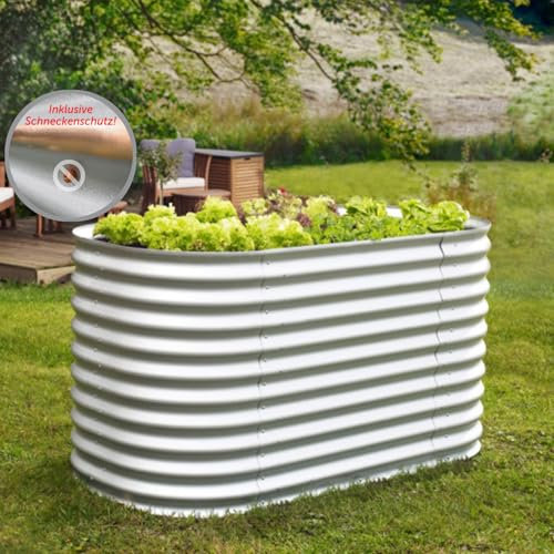 Vitavia Hochbeet Vita 858 Basic, Aluminium Blank, 82 x 162 x 86 cm | Wetterfest aus Zincalume® | Ergonomisch & Rückenschonend | Schutz vor Schnecken & Unkraut | Perfekt für Gemüse & Blumen