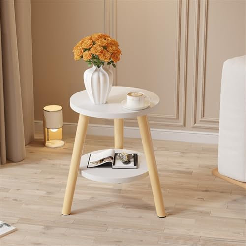 wintfarm White Round Side Table, 2 Tier Round Coffee and Ideal Plant Side Table for Living Room,Bedroom,Small Spaces,Indoor Plant Stand,H52 x W40 x D40 cm (White)